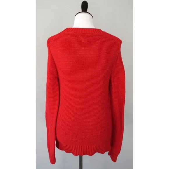 J. CREW Womens Red Knit Long Sleeve Cotton Wool Blend Sweater Size Small - Picture 3 of 5